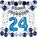 NANINUNENO 24th Blue Birthday Party Decorations for Boy Girl Men Women, Happy 24 Birthday Balloons Supplies with Happy Birthday Banner,24 Number Balloons, Blue Star Streamers, Hanging Swirls
