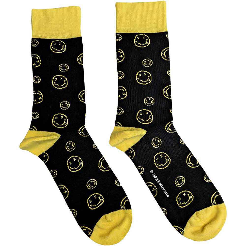Nirvana Men's Black Outline Grunge Faces Wo Ankle Socks One Size