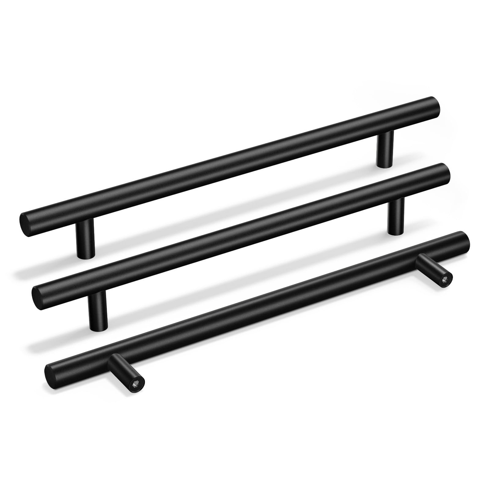 Goldenwarm 12 Pack Black Kitchen Cupboard Handles (7-9/16inch) 192mm Hole Centers Stainless Steel Black Handles for Kitchen Bedroom Bathroom T-Bar — image 1