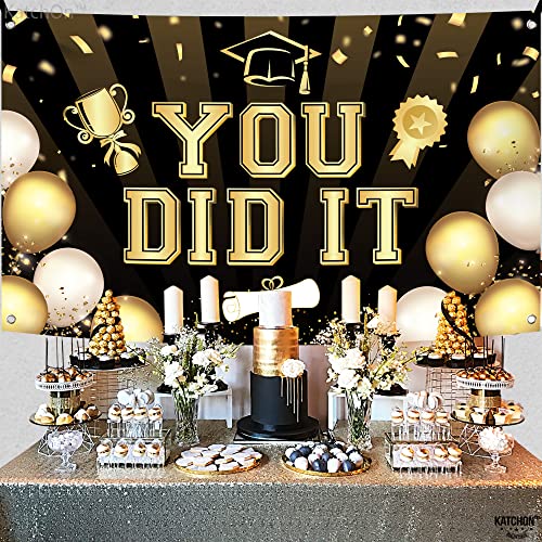 Image of KatchOn, Black You Did It Banner 2026 - XtraLarge, 72x44 Inch | 2026 Graduation Backdrop, Black and Gold Graduation Decorations 2026 | Congratulations Banner, 2026 Grad Party Decorations