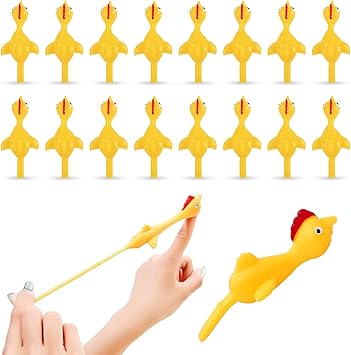 16 Pieces Rubber Chicken Slingshot Rubber Chickens Flying Chicken Slingshot Flicken Chicken Game Finger Slingshot Chicken Toys Chicken Flingers Flinging Chickens for Party Favors Activity Gift