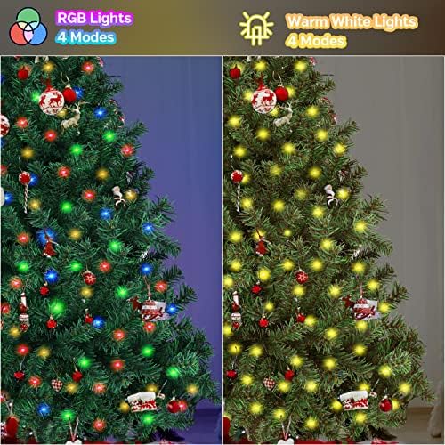 Pre-Lit Christmas Tree 6ft , UOUNE Artificial Full Xmas Tree with 1000 Tips, 300 White Warm & Multicolor LED Lights,9 Lighting Modes, Flame Retardant, Hinged Branches, Metal Stand, Xmas Décor