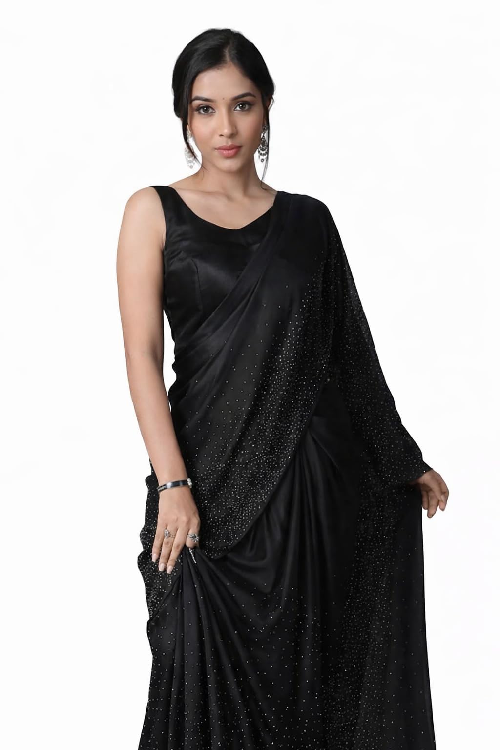 m5studio Purple Embellished Sequinned Silk Blend Saree with Unstitched Blouse Piece, 5.5 Metres Length, Embellished Border-picture-40
