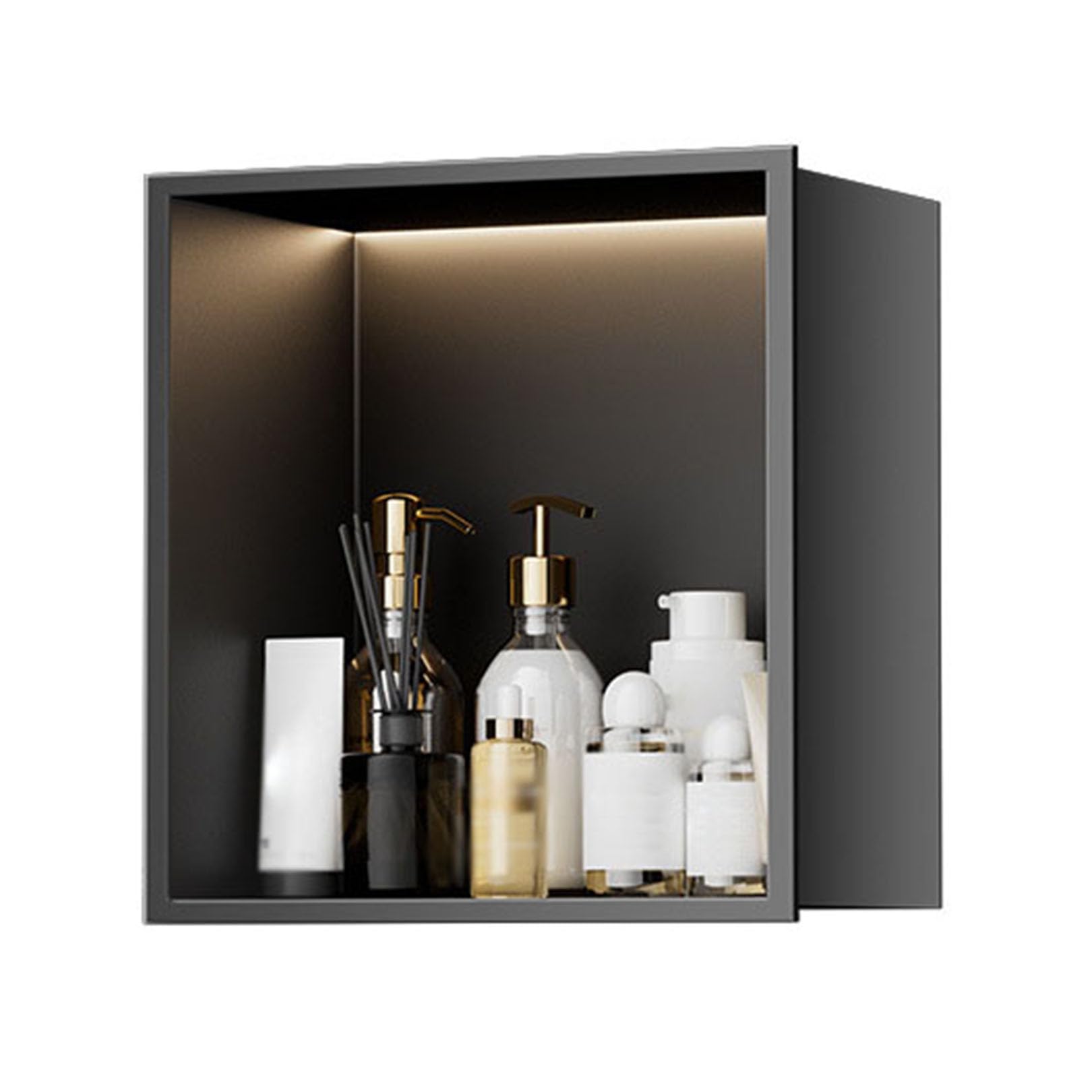 Armoire de douche LED acier inoxydable étagère encastrée noire salle de bain