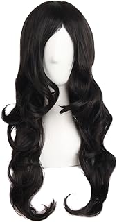 MapofBeauty 24 Inch/60 cm Charming Synthetic Fiber Long Wavy Hair Wig Women Party Full Wig (Black)