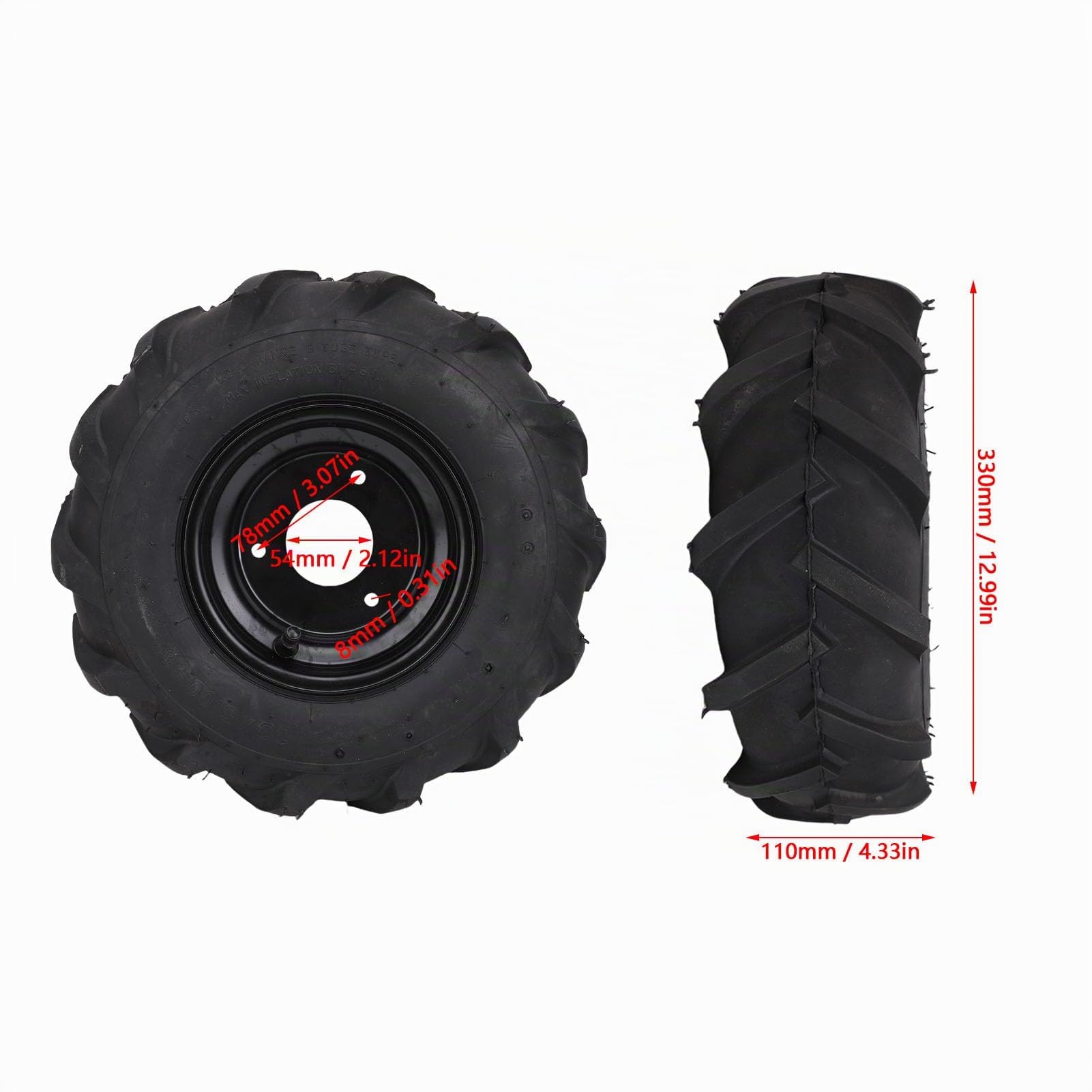 13x5-6 ATV-, 6 Zoll ATV Go Kart-Reifen und Felgen, Rasenmäherräder mit Randversammlung, 3 Löcher, für Quad Off Road Go CART Mini-Fahrrad