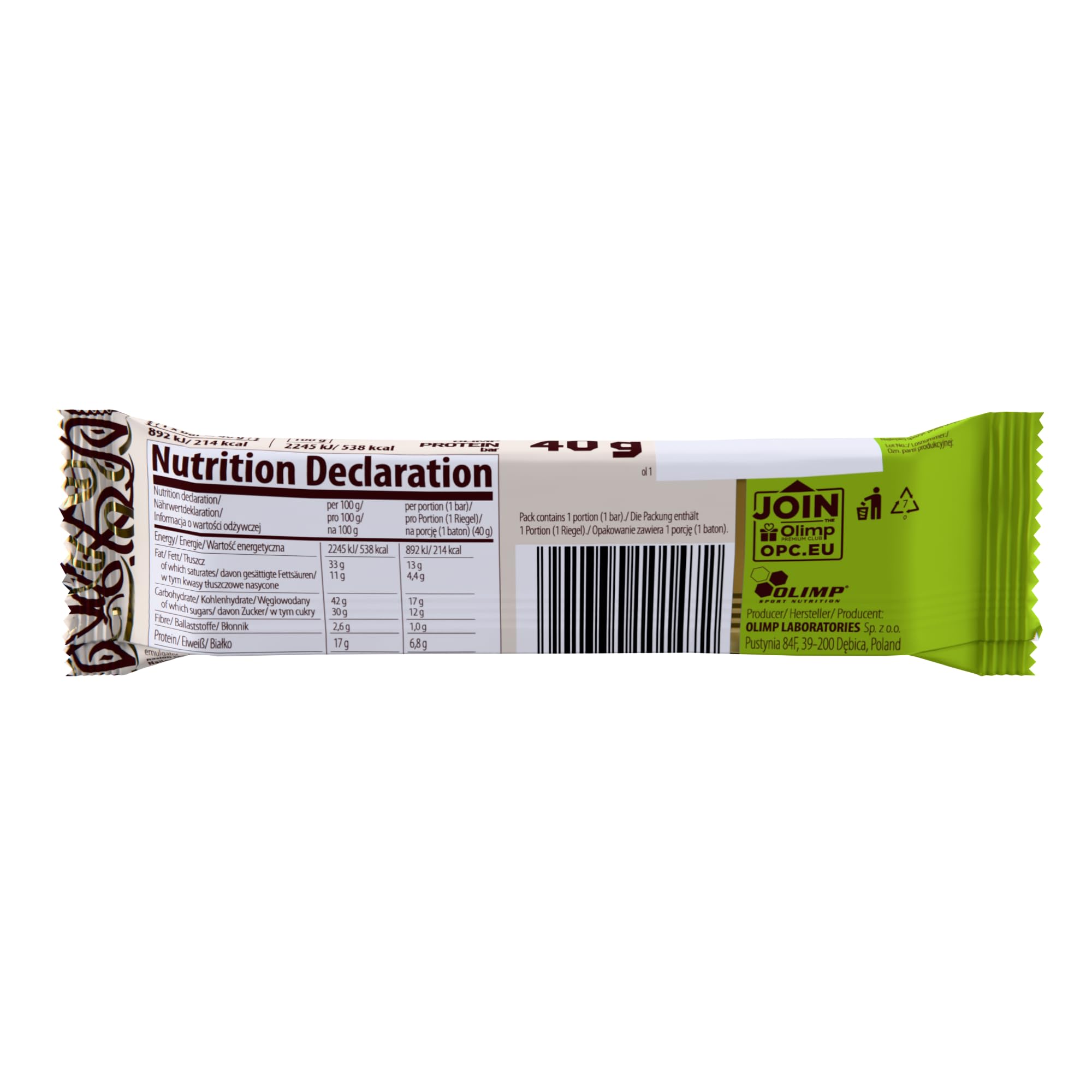 OLIMP Barre Proteinée Chocolat blanc de Dubaï & Pistache – Pack 25 x 40 g – Snack Protéiné Gourmand (chocolat blanc et pistache)