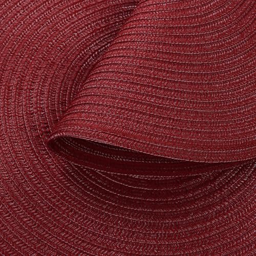 Image of SHACOS Round Placemats Set of 12 for Dining Table 15 inch Round Braided Place Mats Cotton Polyester Washable Non Slip Kitchen Table Mats, Burgundy