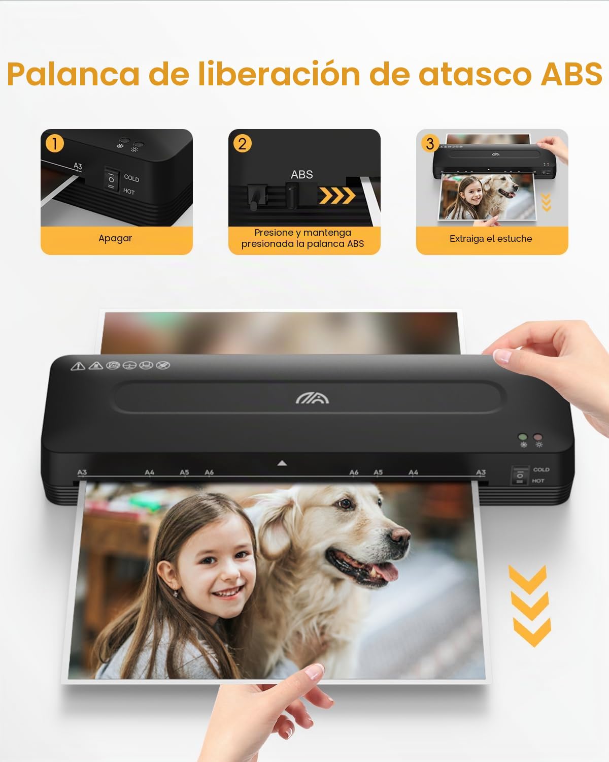 Crenova Plastificadora A3 con Guillotina, Modo Frío y Caliente, Laminadora con 10 hojas de plastificación, Ideal para Colegio Oficina Estudio Fotográfico, Negro