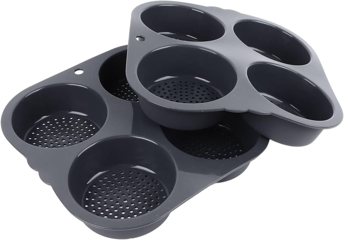 4 Inch Silicone Perforated Hamburger Bun Mould, 2 Pack Hamburger Bun Pan, 4 Cavity Loaf Pan, Non Stick Baking Pan for Making Buns, Microwave Oven & Dishwasher, 9.3x9.3x1.6in
