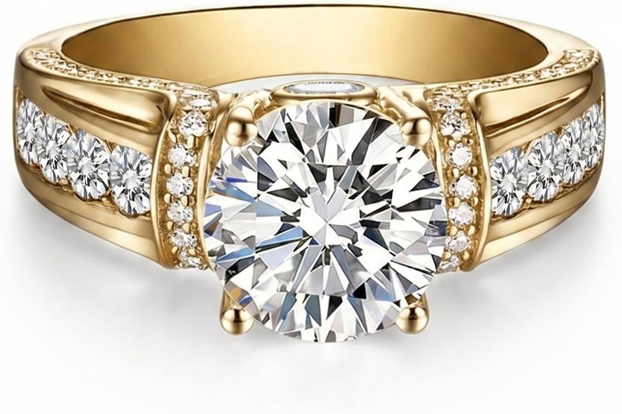 18K Gold Moissanite Rings for Women 1 CT D Color VVS1 Round Cut Wedding Ring Gold Engagement Ring Size 4-13
