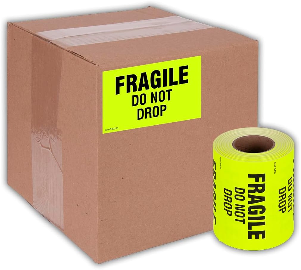 Kenco 3" X 5" Fragile Do not Drop Fluorescent Shipping Label Stickers - 500 Permanent Adhesive Labels Per Roll (5 Pack)