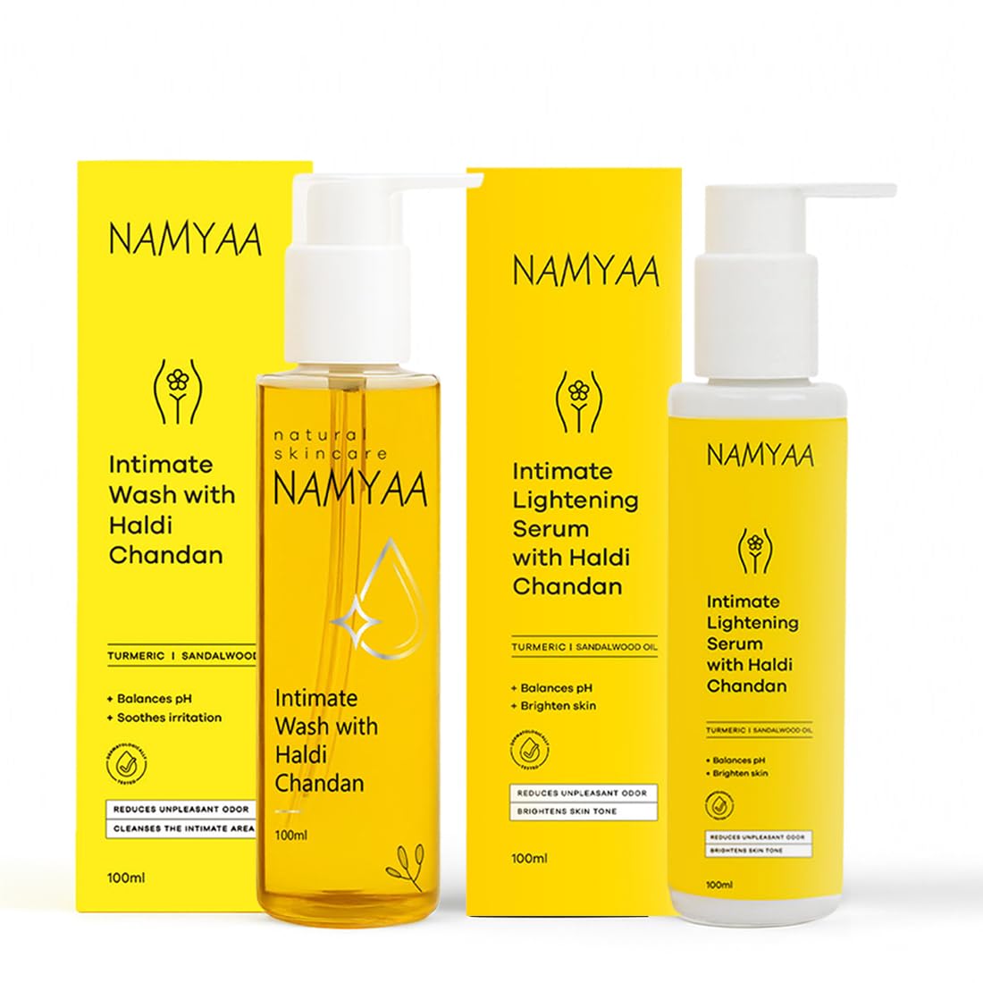 Namyaa Intimate Kit | For Dark Intimate Skin | Combo Pack of Haldi Chandan Serum 100g & Haldi Chandan Intimate Wash 100g | Brightens Intimate Skin
