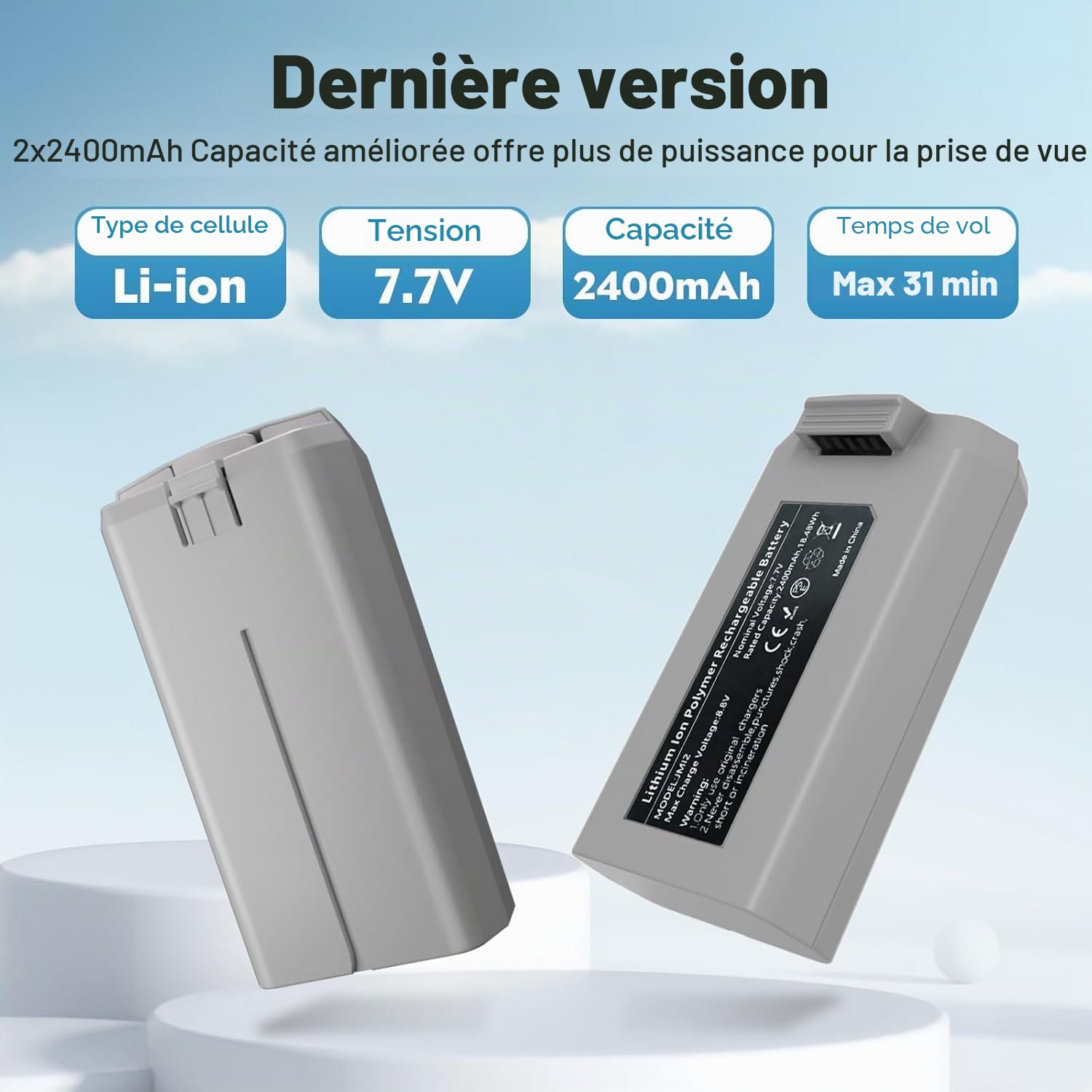 Mini 2/4K Series Batterie de vol intelligente 2400 mAh Compatible avec DJI Mini 4K/2/2 SE/SE