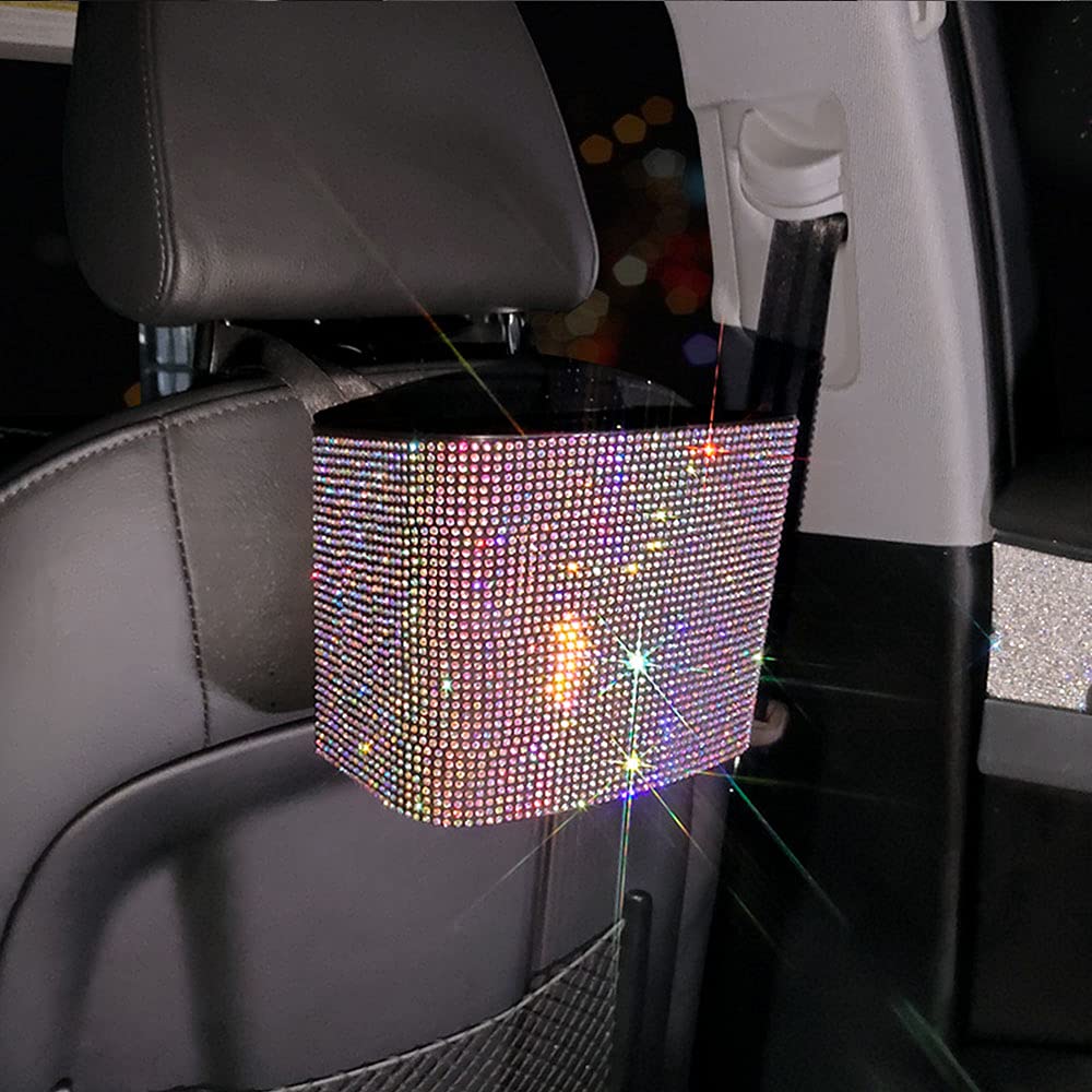 Borsa Portaoggetti Per Auto A Forma Di Diamante Con Strass: Cestino Rifiuti Multiuso In Peluche (21x18x13 Cm, Colore A) - 2
