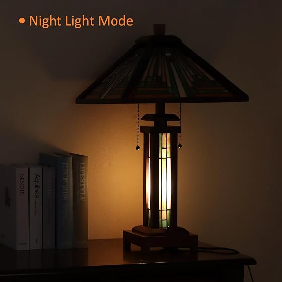 Capulina Tiffany Lamp Antique Amber Brown Stained Glass Table Lamp 3-Light