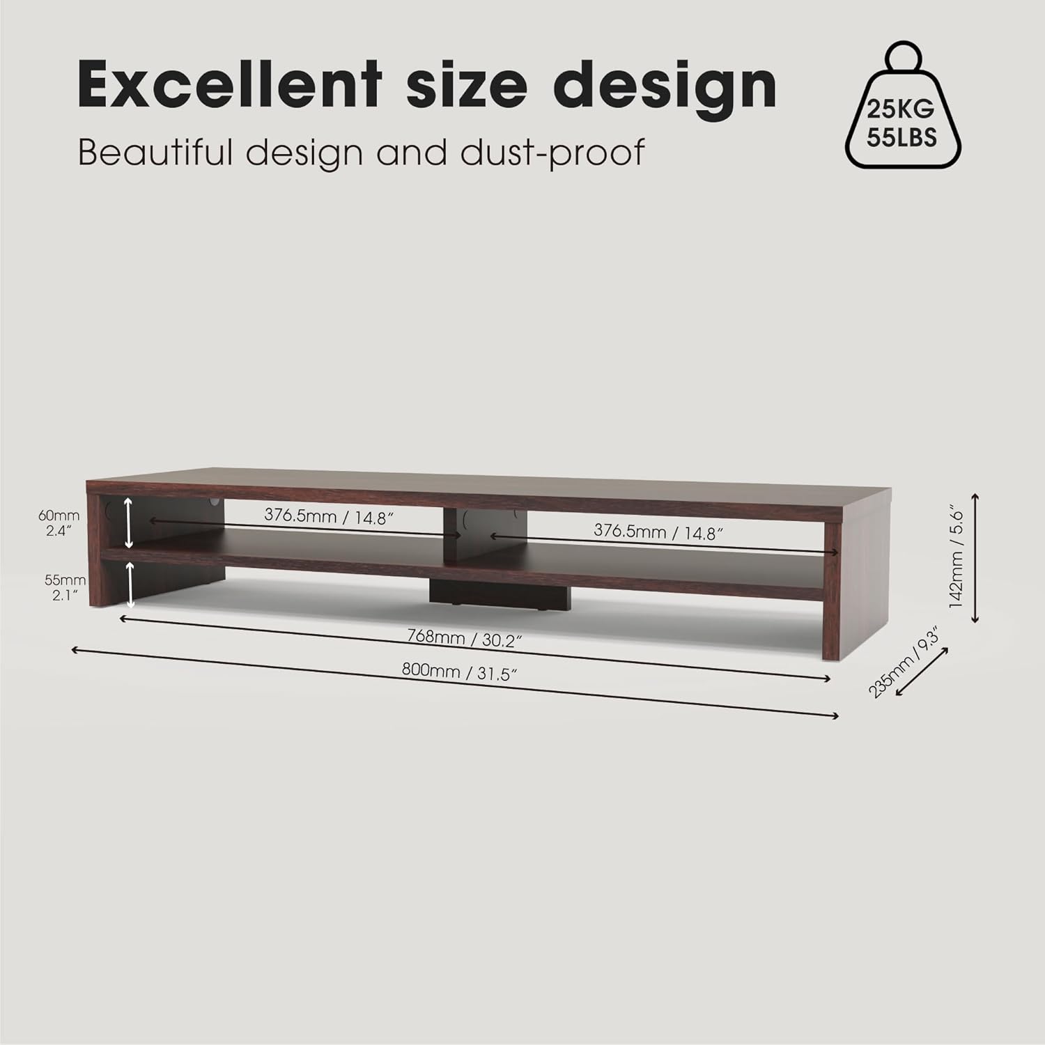 Fenge Monitor Stand, 31.5 Inch Computer Monitor Riser for Desk, 2 Tiers Wood Desk Shelf with Storage, Desktop Organizer for PC, Laptop, Screen, Printer