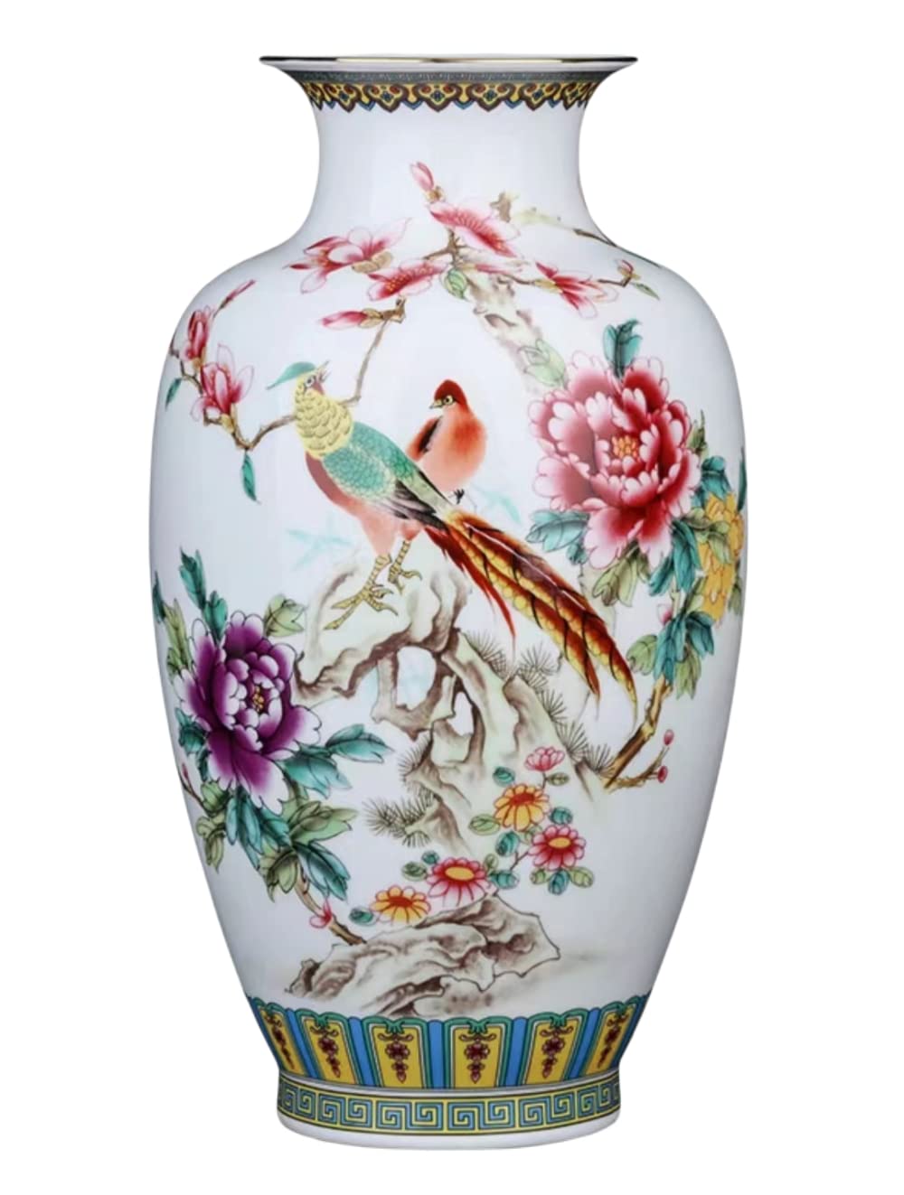 Jarrón de cerámica china con soporte, jarrón chino grande, jarrón chino de porcelana, jarrones de cerámica antigua china, jarrón decorativo-B: alto 36 cm