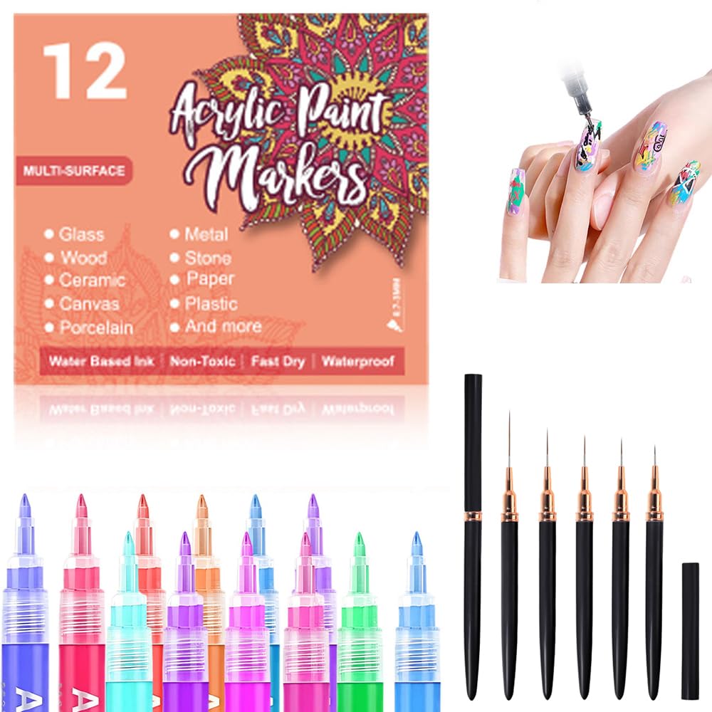 12 Colors Nail Art Pens Set, 2026 New Nail Art Markers for Gel Nails, Quick Dry Nail Polish Pens, 3D Dotting Point Liner Pen Acrylic Paint Makers for DIY Drawing Painting Nail Art Tools (12 Colors)