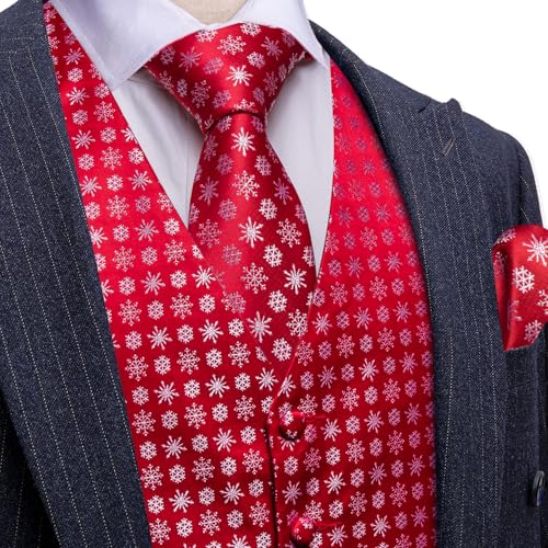 Image of Barry.Wang Mens Red /Green Christmas Suit Vest Tie Holiday Xmas Waistcoat | 4PCS;V-neck;Snow;Christmas Tree;Snowman;Vest Hanky Cufflinks;Family Party;2 Pockets;Prom;Tuxedo;Halloween;Performance;Banquet