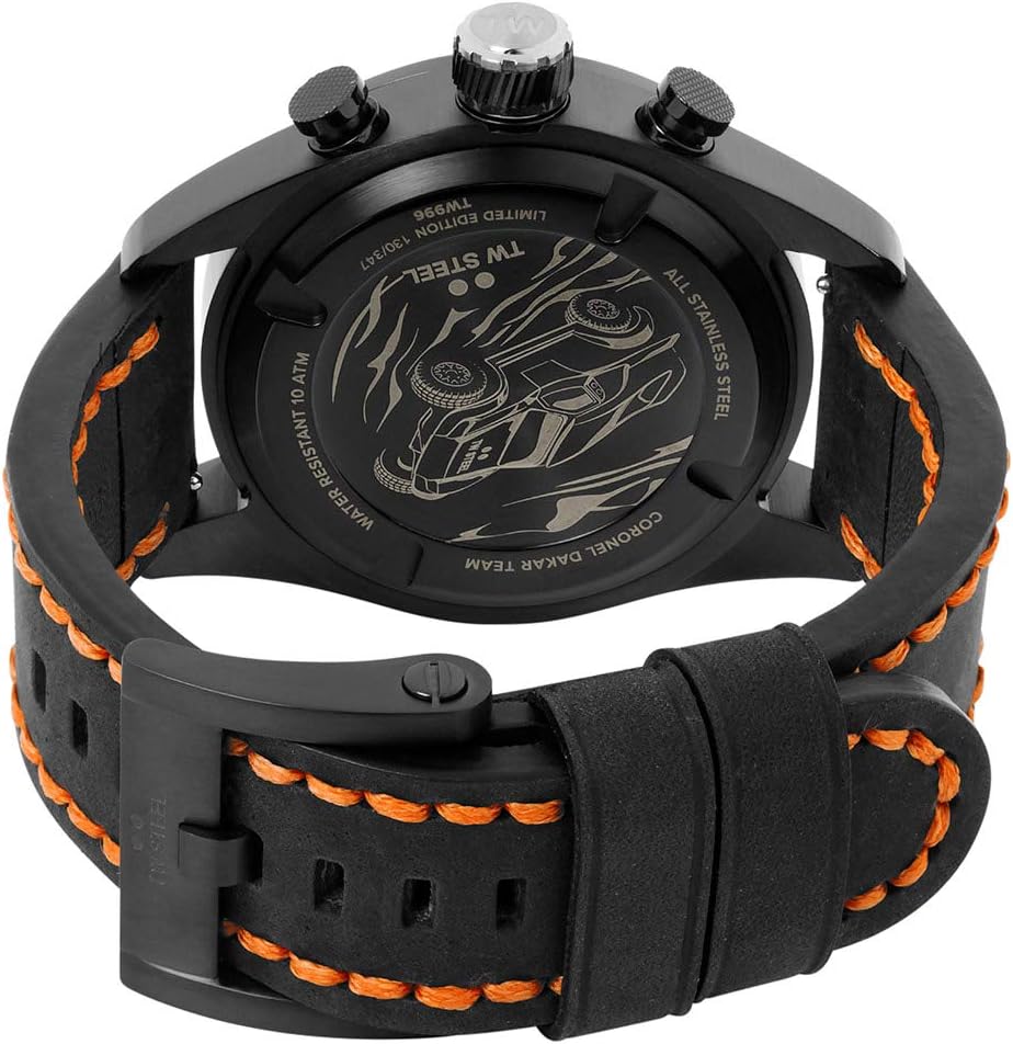 Enrere view of the TW Steel TW996 Chronograph Quartz Watch showing the case back engraving