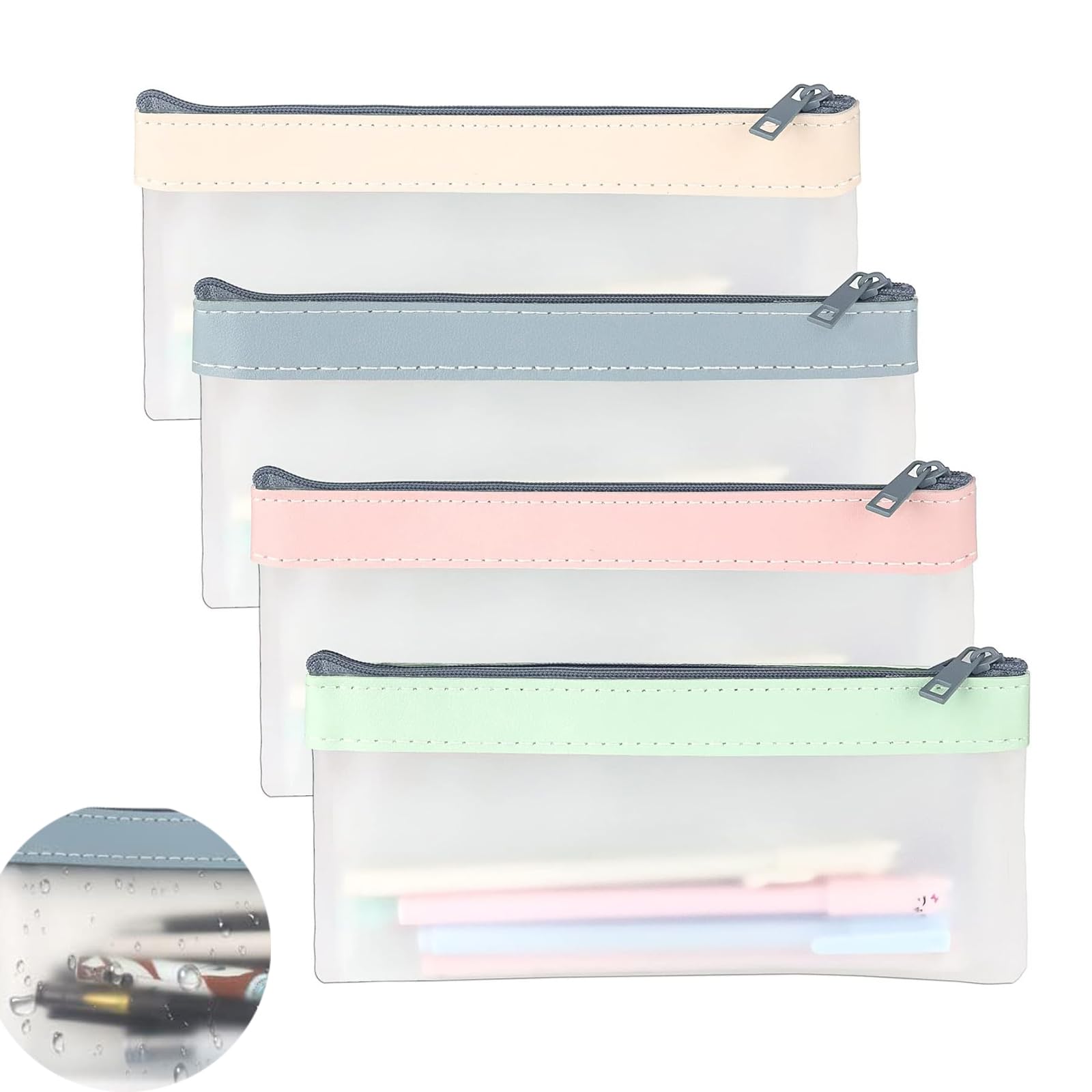 Yqhugbc 4 PCS Estuche de TPU súper Suave con Cremallera,Bolsa de lápices Transparente, Bolsa de Almacenamiento Impermeable, para Escuela Hogar y Oficina