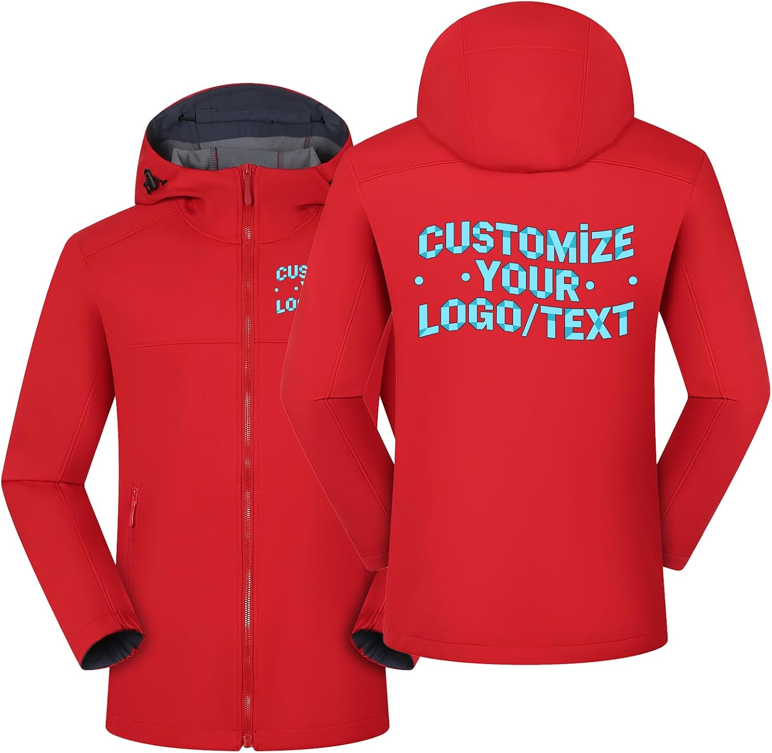 Custom Men's Fleece Lined Hooded Jacket Lightweight Water-Resistant Outdoor Running Coat Add Your Logo Text