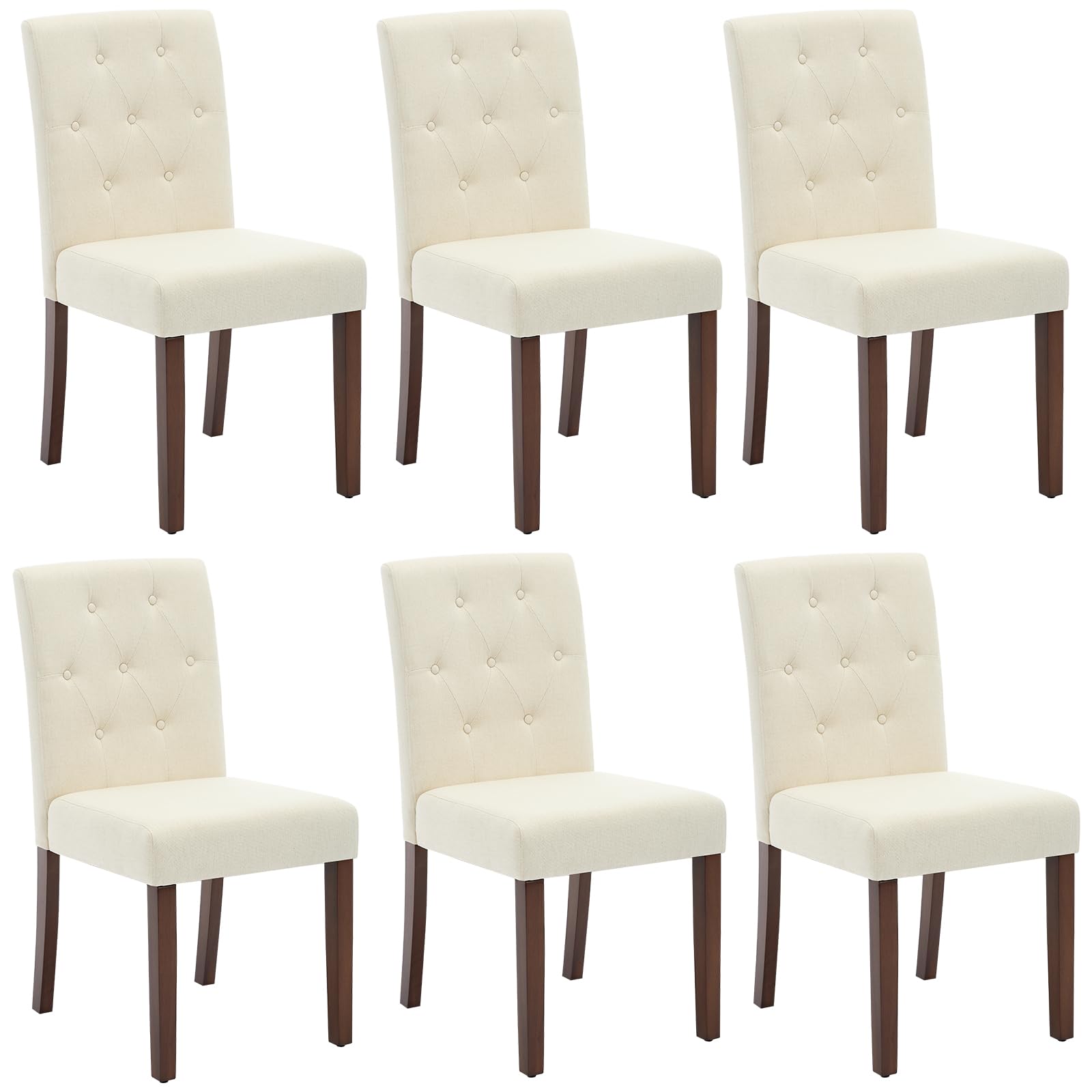 Sillas De Comedor Modernas Tapizadas - Juego 2 con Lino Gris, Diseño Parsons, Patas Madera Resistentes, Respaldo Alto Comodidad para Comedor, Cocina, Restaurante Paquete Lino (Beige 2)