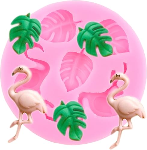 Miniatura 6 de ZiXiang Molde de silicona de hoja tropical de flamenco, helecho, hojas de Monstera, moldes de fondo para cupcakes, decoración de pasteles, arcilla
