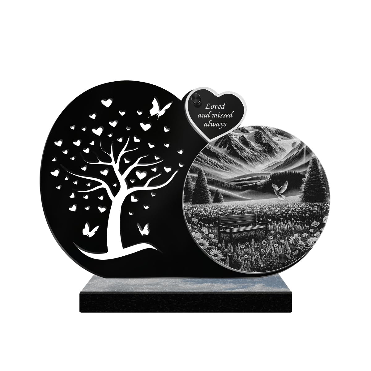 ETERNEL - Personalized Funeral Plaque Tree with Butterflies - Nature Colombe, Birds, Landscape - Customizable text, laser-engraved funeral plaque, tribute, cemetery plaque, mortuary, funeral