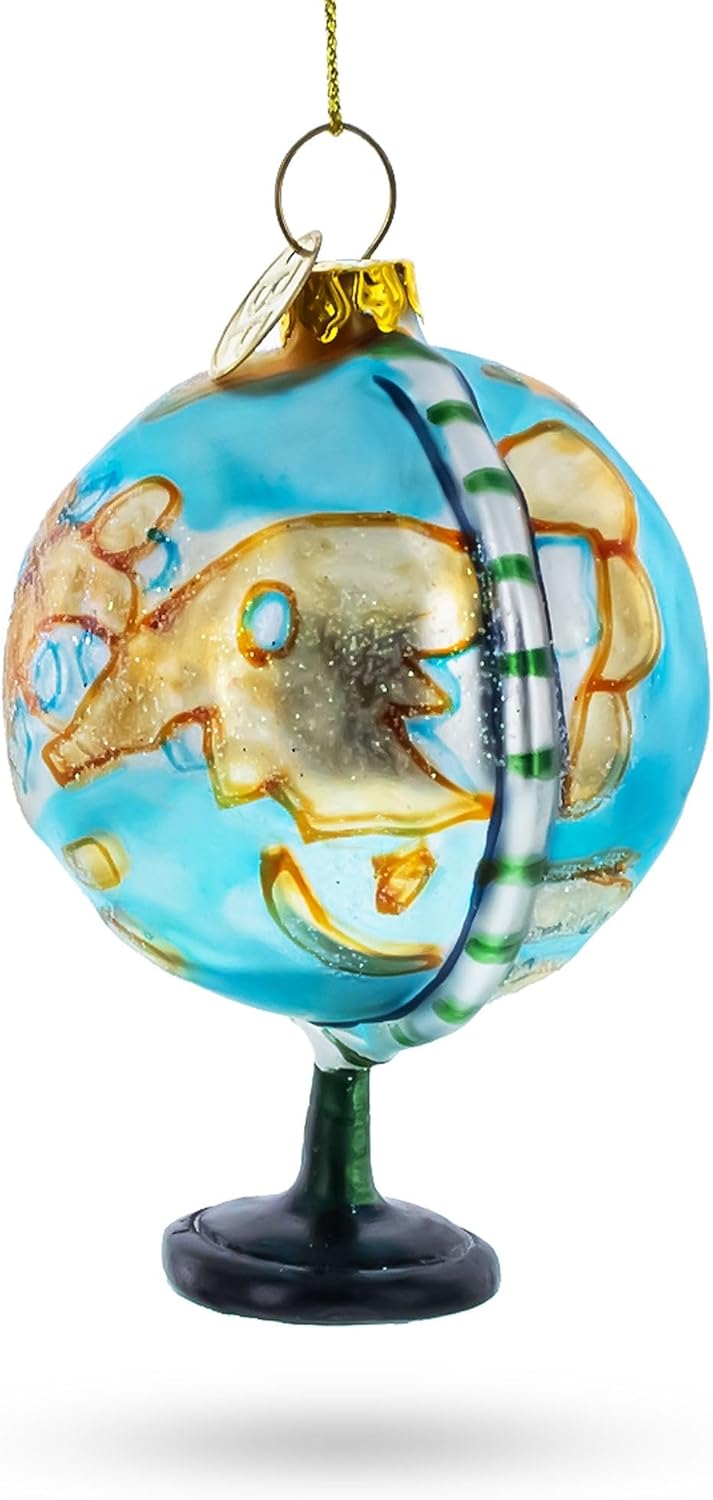 Wondrous Worldly Sphere Globe Blown Glass Christmas Ornament