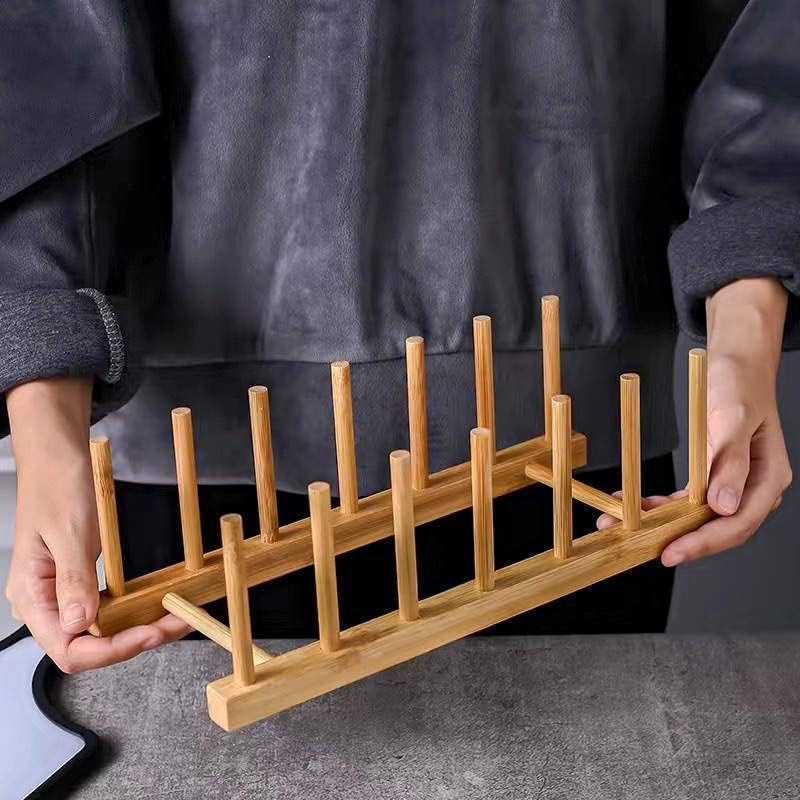 Estante para platos de cocina de bambú, soporte para platos, plegable, secado y drenaje, organizador de libros (1 unidad)