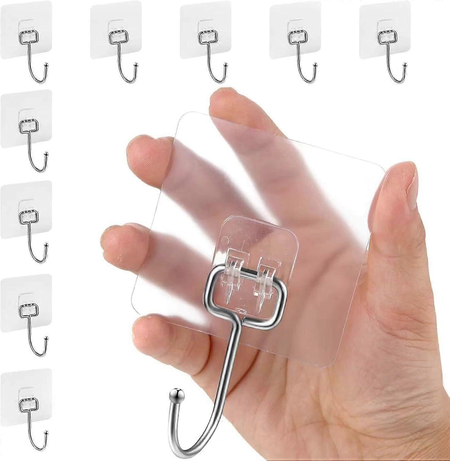 JOYHAPPST Pack of 10 Adhesive Hooks Extra Strong, 35 lb (Max) Self-Adhesive Hooks Extra
