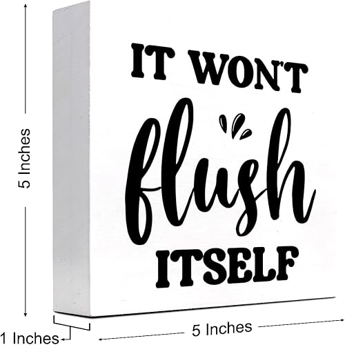 Miniatura 9 de Divertido letrero de madera para inodoro, con texto en inglés "Laugh Till You", caja de madera para decoración de escritorio para inodoro, baño,