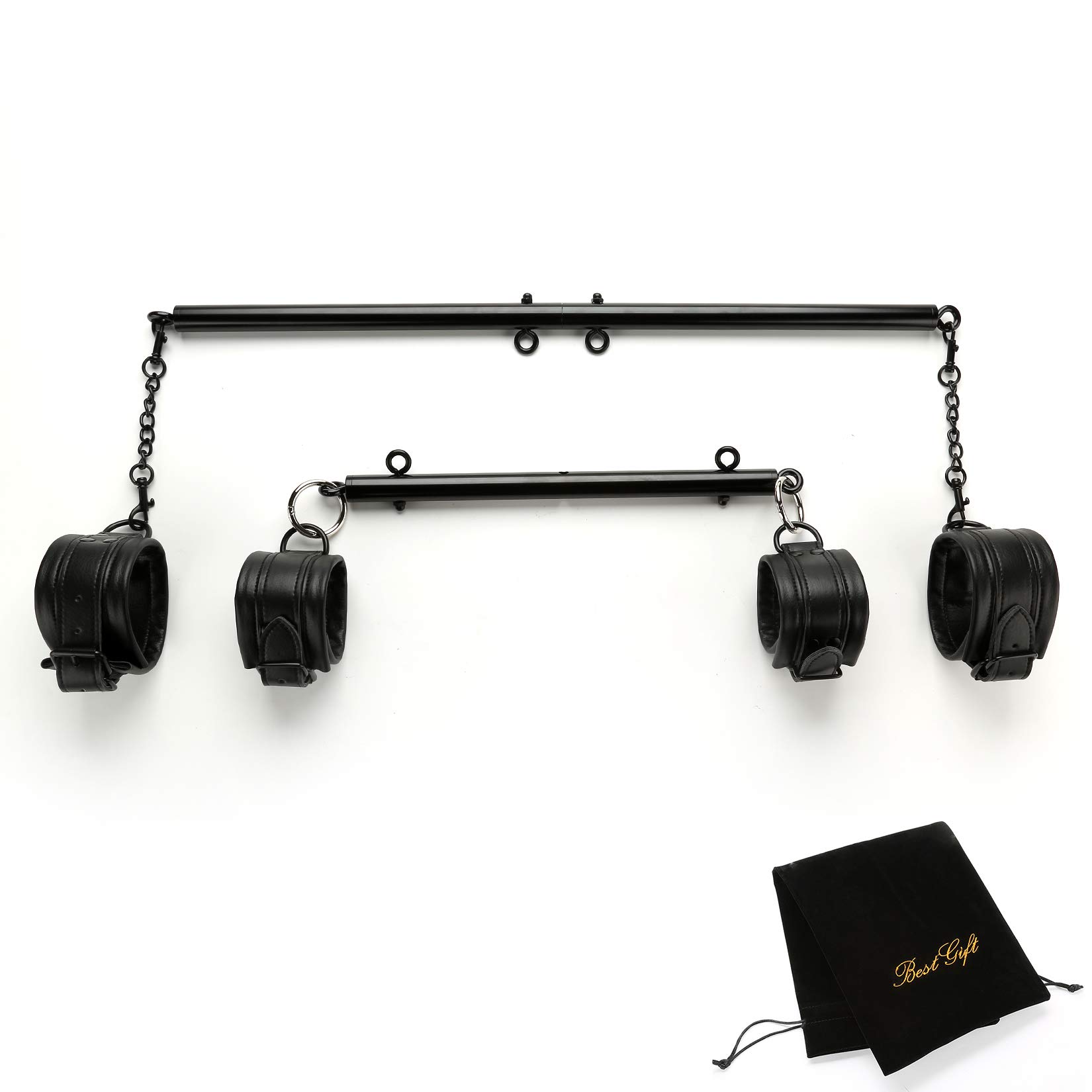 EXREIZST Expandable 2 Spreader Bar with 4 Leather Straps Adjustable Exercise Training Tools Set for Home Gyms, Black