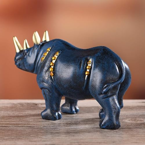 Miniatura 7 de Estatua de rinoceronte de resina Estatua de animales de rinoceronte figura coleccionable Regalo coleccionable Decoración de oficina en casa azul