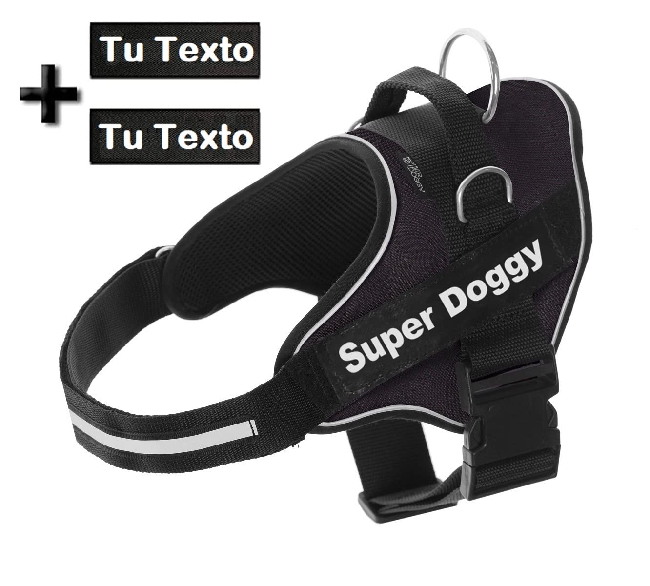 Arnes Personalizado para Perros Reflectante - Incluye 2 Etiquetas con Nombre - Tamaño Pequeño, Mediano y Grande - De Calidad y Resistente (M 13-22KG, Negro)