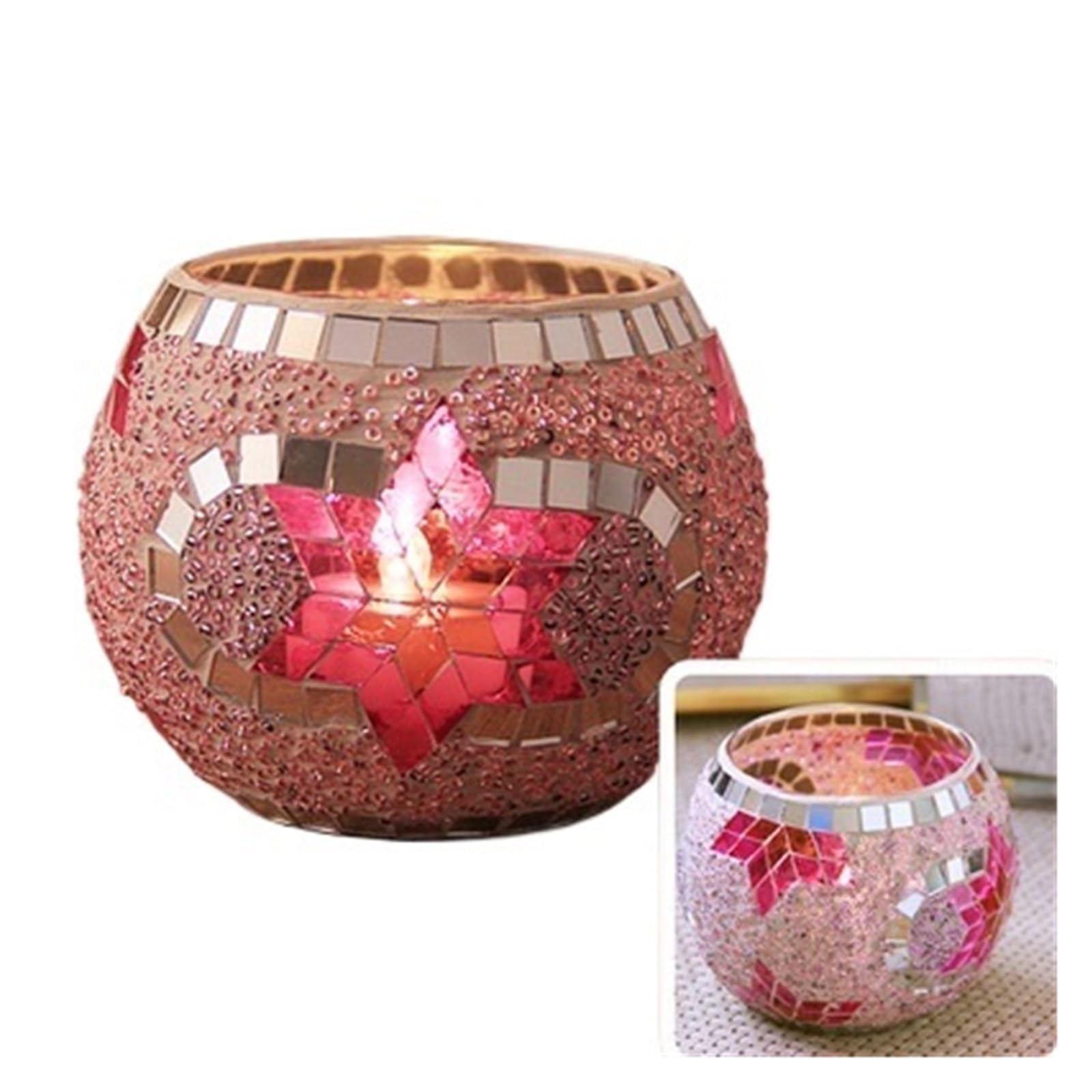 Candle sticks holder candle holders， Snowflake Mosaic Glass Candlestick Holders(Style7)