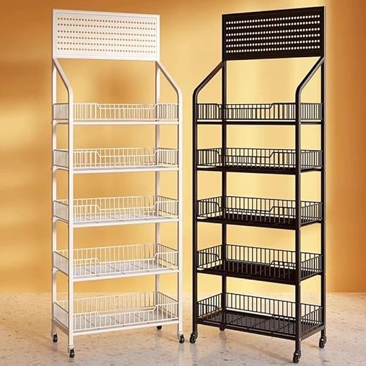 cendbirut Estante de exhibición de Dulces al por Menor, Estante de exhibición de bocadillos de Metal de 5 Niveles con Ruedas y 15 Ganchos, para supermercado,Negro,5 Tier