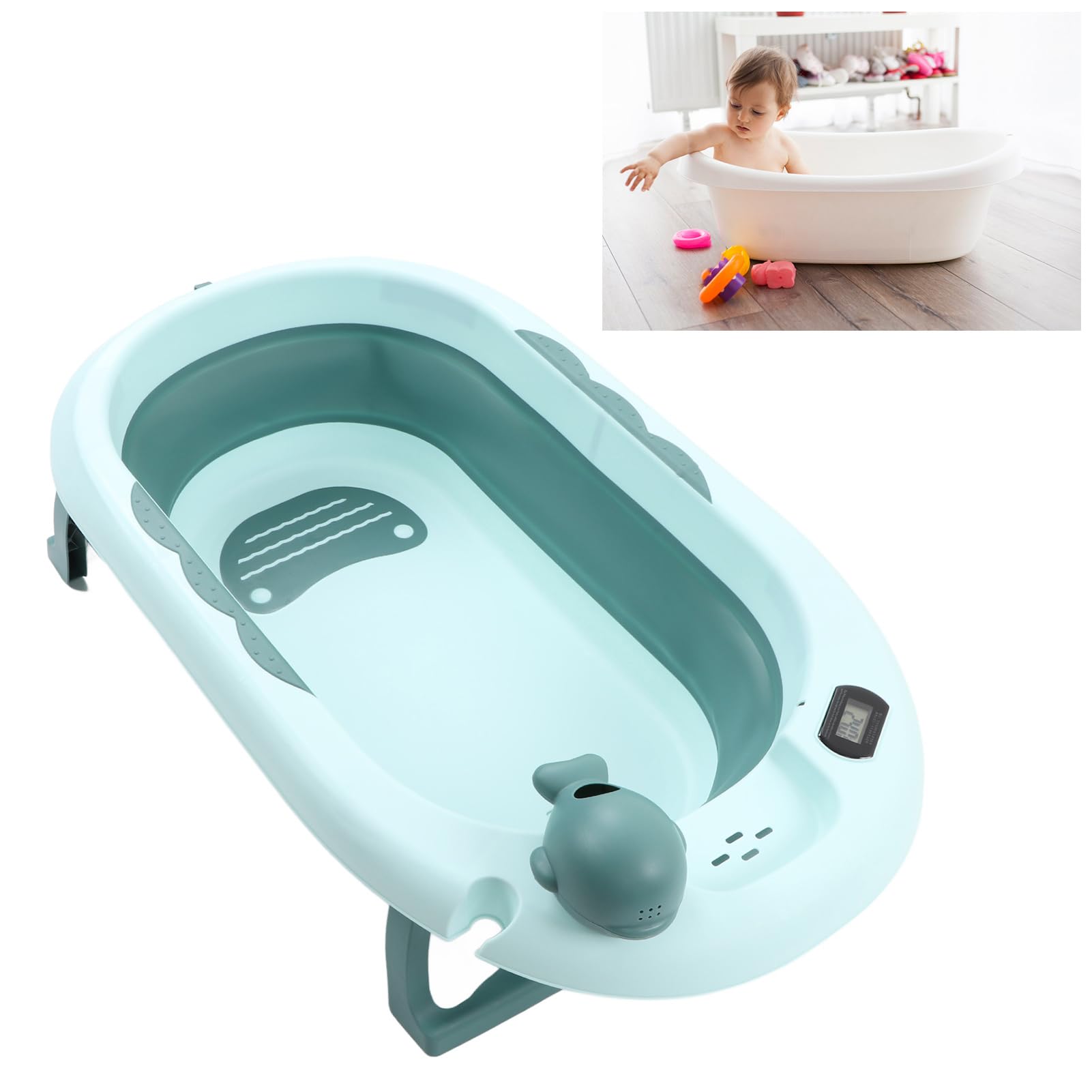 Generic Bañera de bebé, Registro de Temperatura de Registro de Bañera Ahorrar Plegamiento Plegable PP Shampoo Cup para Uso en el Hogar (verde claro)