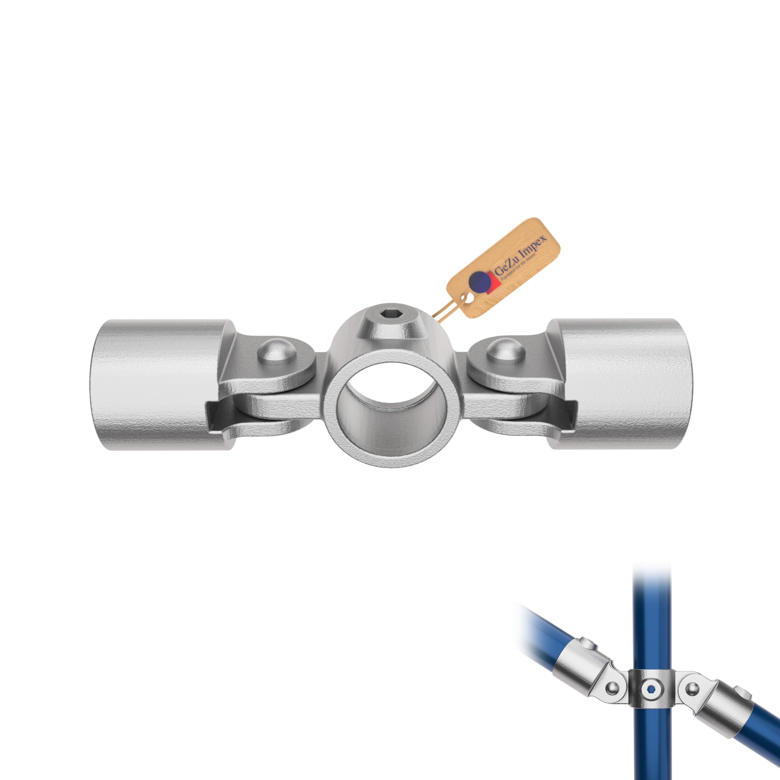 GeZu Impex Double Inline Swivel Combination Ø 42 mm Hot Dip Galvanised Silver Interclamp Double Swivel Socket Adjustable Tube Clamp Fitting for Handrails