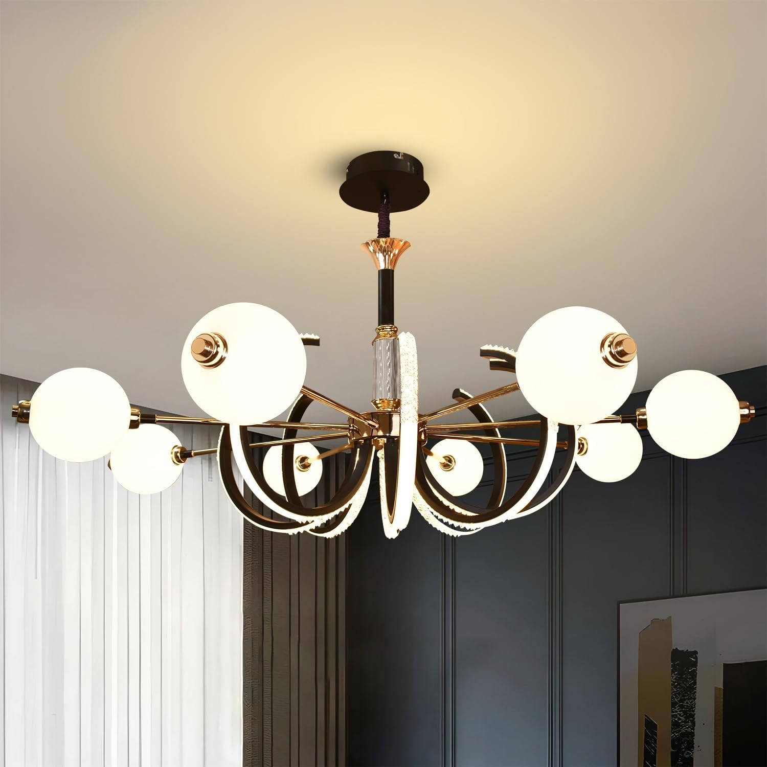 Smartway® Augma 196W Smart LED Ceiling Chandelier 100cm, Alexa & Google Compatible Modern Curved-Arm Globe Chandelier Light for Hall, Living Room, Dining, Bedroom & Office-image-38