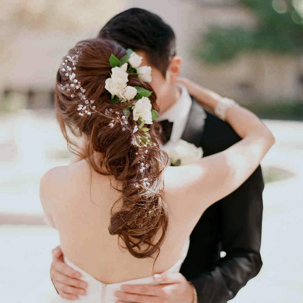 WUSJCOF Fermagli per Capelli con Fiori Bianchi 10 Pezzi - Accessori per Capelli da Sposa e Comunione per Ragazze, Mini Fermagli con Strass, Decorazioni per Acconciature da Sposa