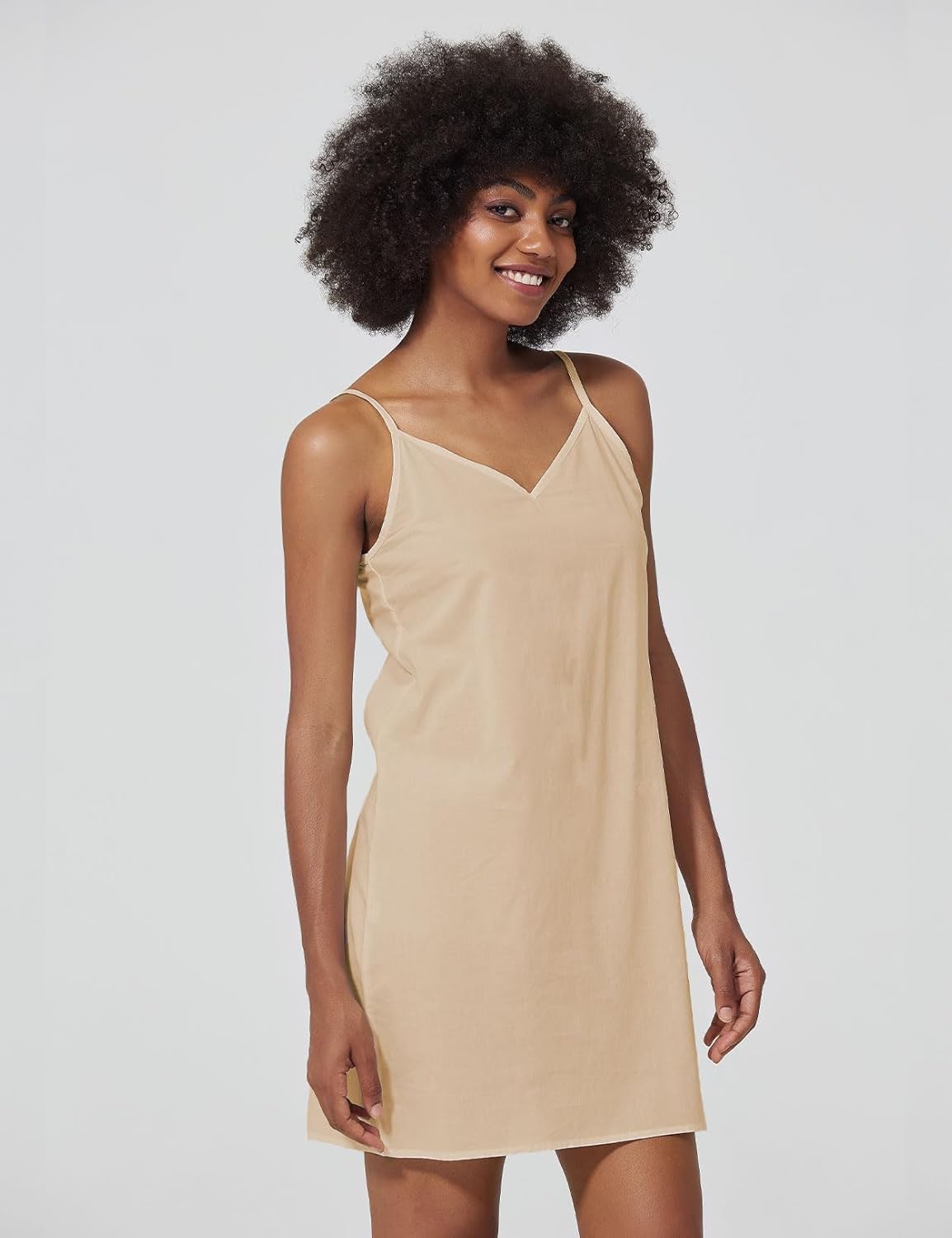 Women's Full Slip for Under Dresses 100% Cotton Adjustable Spaghetti Strap Cami Shapewear Dresses V Neck - Image 2