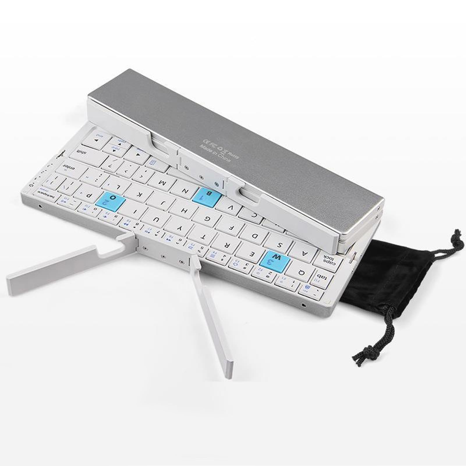 Ausla Tastiera Pieghevole Portatile, in Lega di Alluminio e ABS, Wireless Bluetooth, Ideale per Smartphone, Tablet e laptop. (Bianco argento)