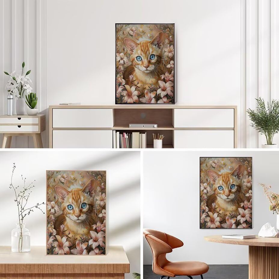 Kit Point de Croix Diamant Chat 90x120 cm - Éveillez l'Artiste en Vous avec les Fleurs - 7
