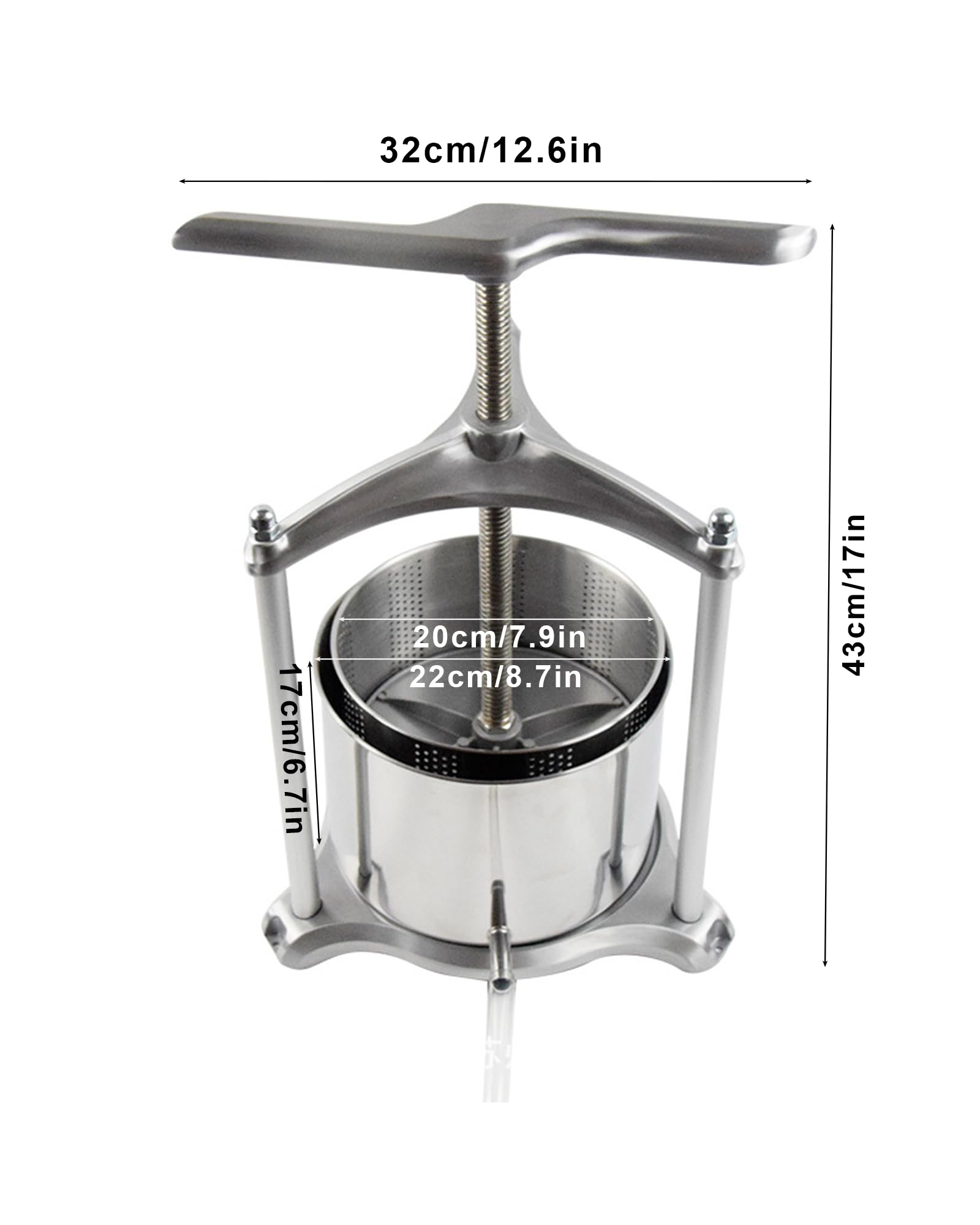Presse-Jus Manuel en Acier Inoxydable, Presse À Vin De Fruits 6 L | Poignée En T Puissante, Plaque De Pression Renforcée 7 Mm/0,28 Pouce, Revêtement Amovible, Légumes Maison