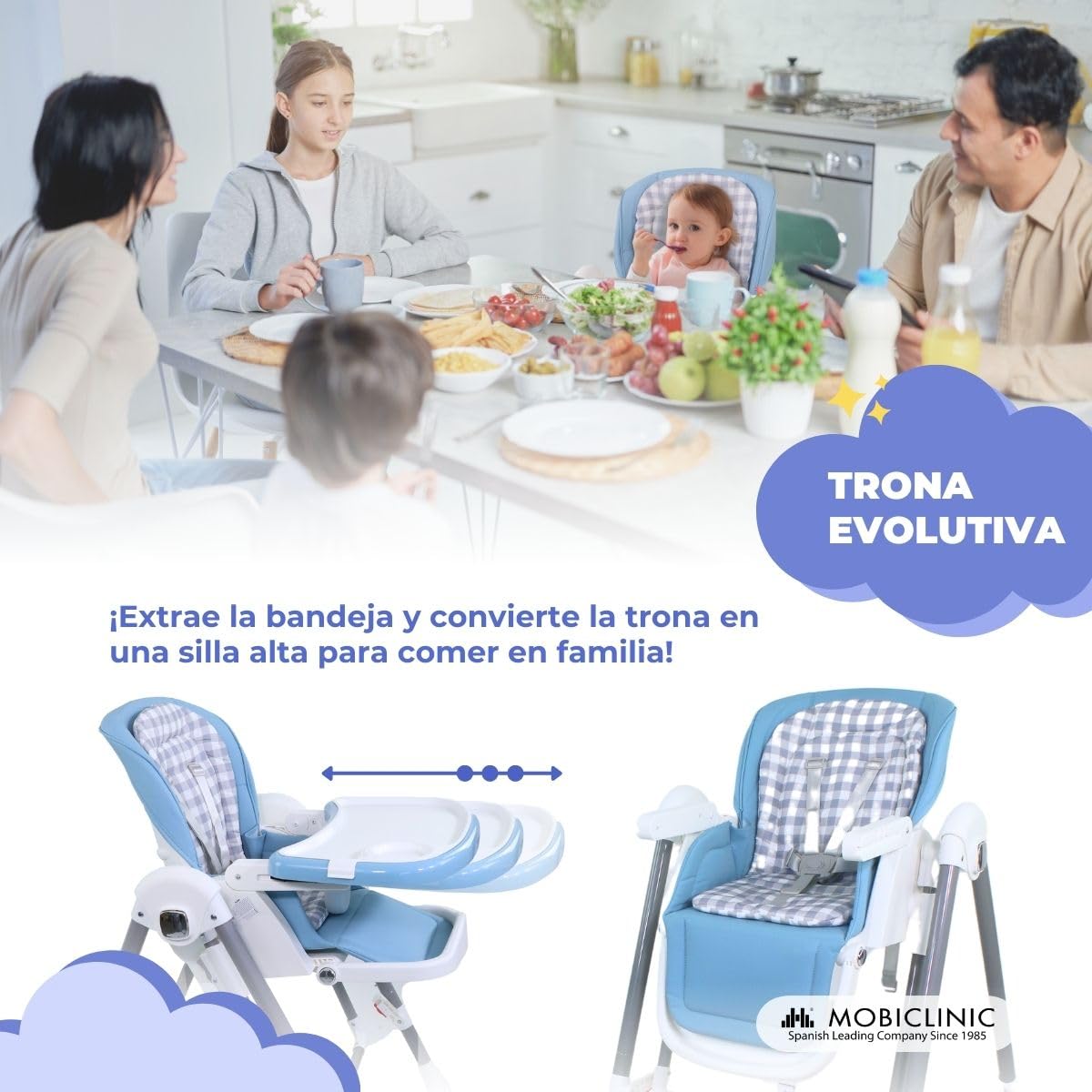 Mobiclinic®, Trona balancín evolutiva, 3 en 1, 6-36 meses, 15kg, Nala, Plegable, Ajustable altura y respaldo, Doble bandeja extraíble, Ruedas giro 360º, Arnés con 5 puntos