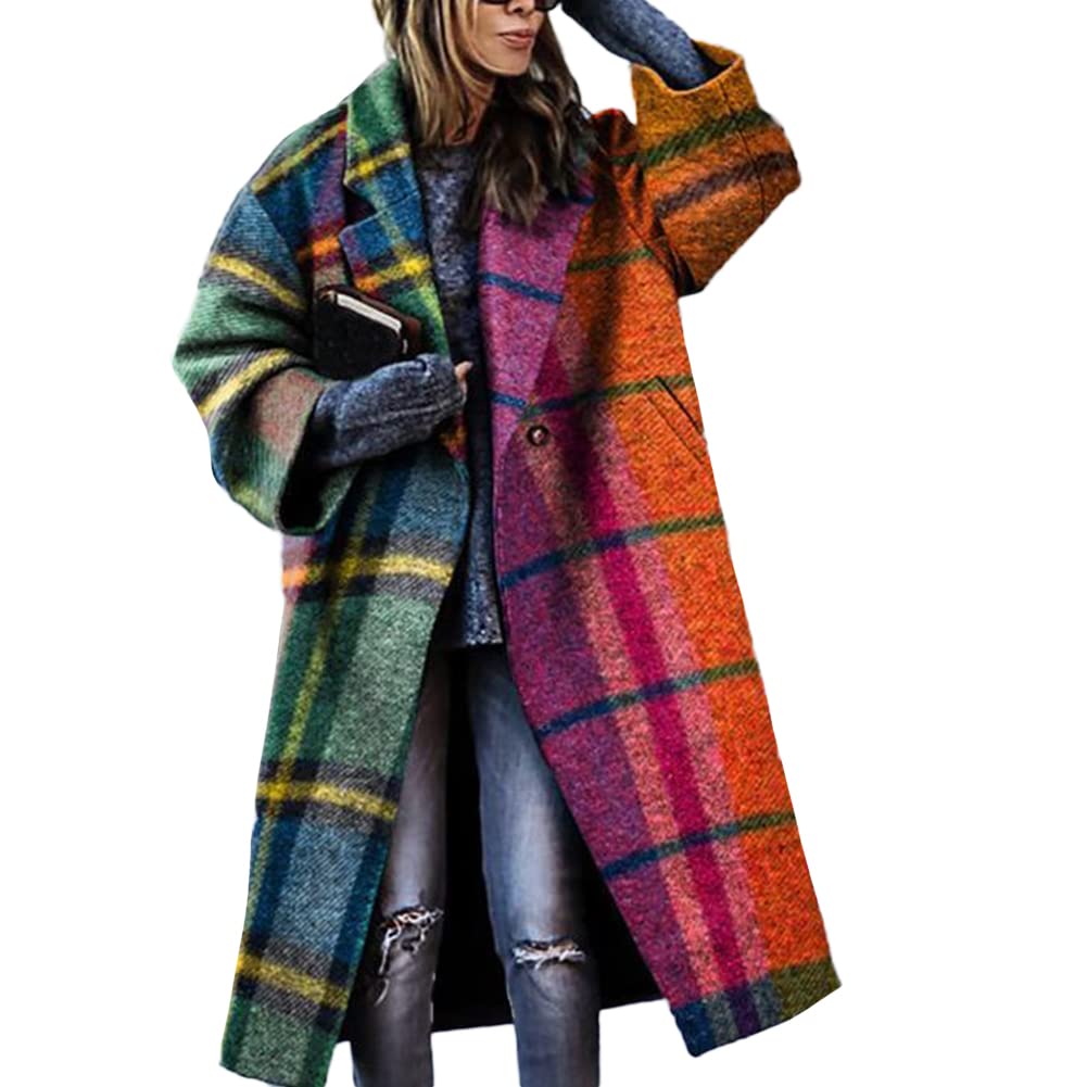 GUOCU Abrigo a Cuadros,Chaqueta a Cuadros Mujer,Abrigo Largo de Invierno para Mujer,Gabardina de Manga Larga Chaqueta Cálida Invierno,Prendas de Vestir,Camisas Casuales con Botones a Cuadros