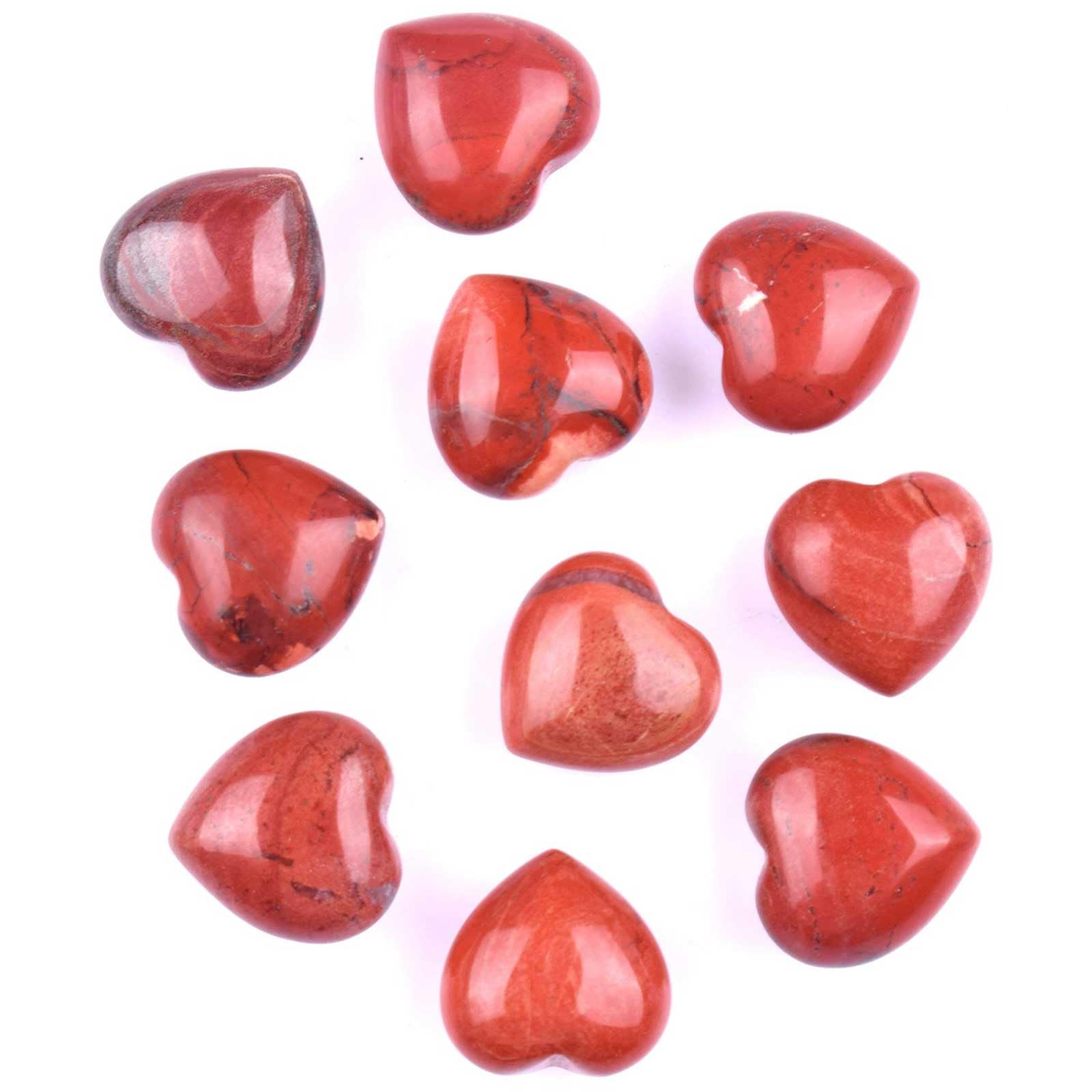 AGSHYWFT 20Pcs Healing Crystals and Heart Stones, 0.6" Crystal Heart Gemstone Polished Love Worry Stones Palm Pocket Stone for Reiki Meditation & Feng Shui Home Decor,Red Jasper